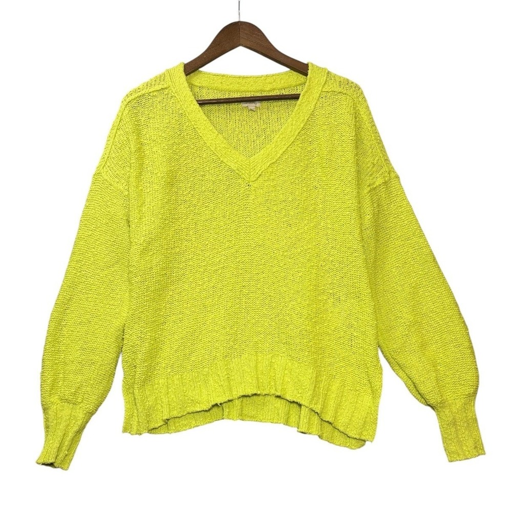 Pilcro Anthropologie Womens Textured Sweater S Yellow Neon Slouchy Oversized - Picture 2 of 7